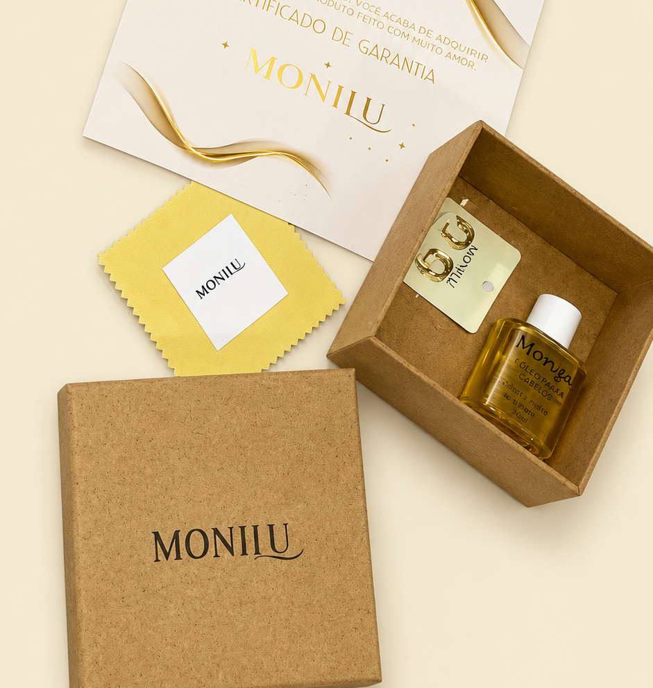 Embalagem premium Monilu com fita de cetim